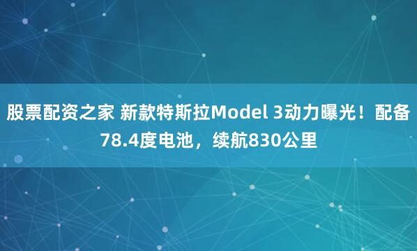 股票配资之家 新款特斯拉Model 3动力曝光！配备78.4度电池，续航830公里